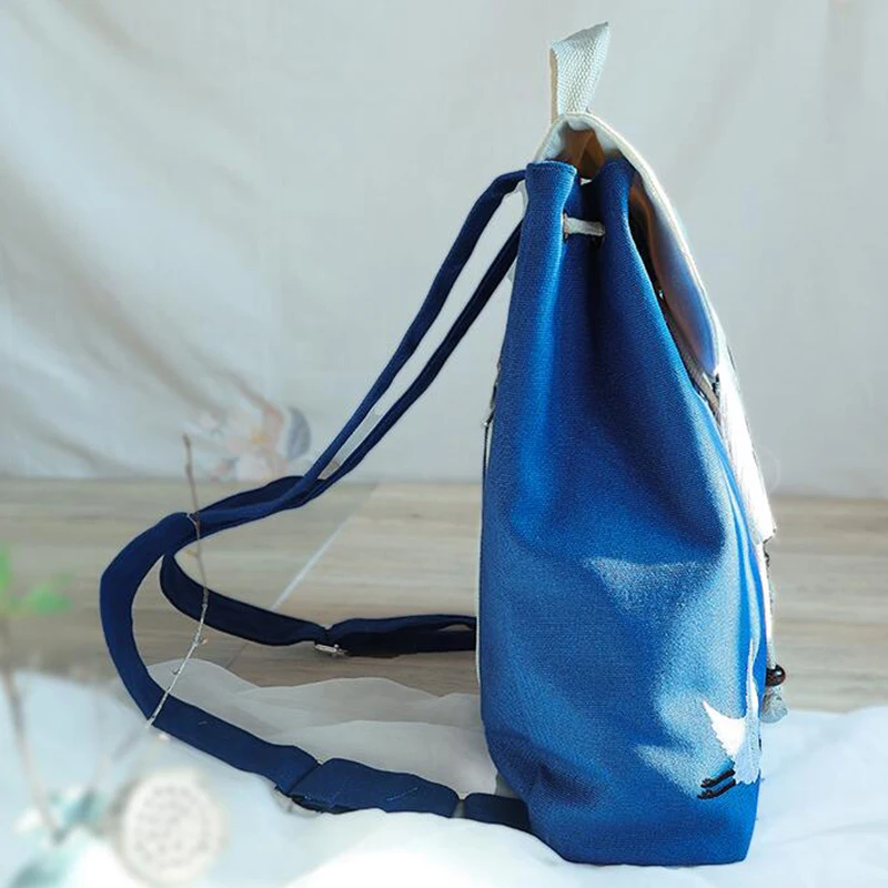 Mochila leve de lona com cordão para mulheres, flores bordadas, estilo chinês, bolsa de ombro adequada para meninas hanfu, senhoras