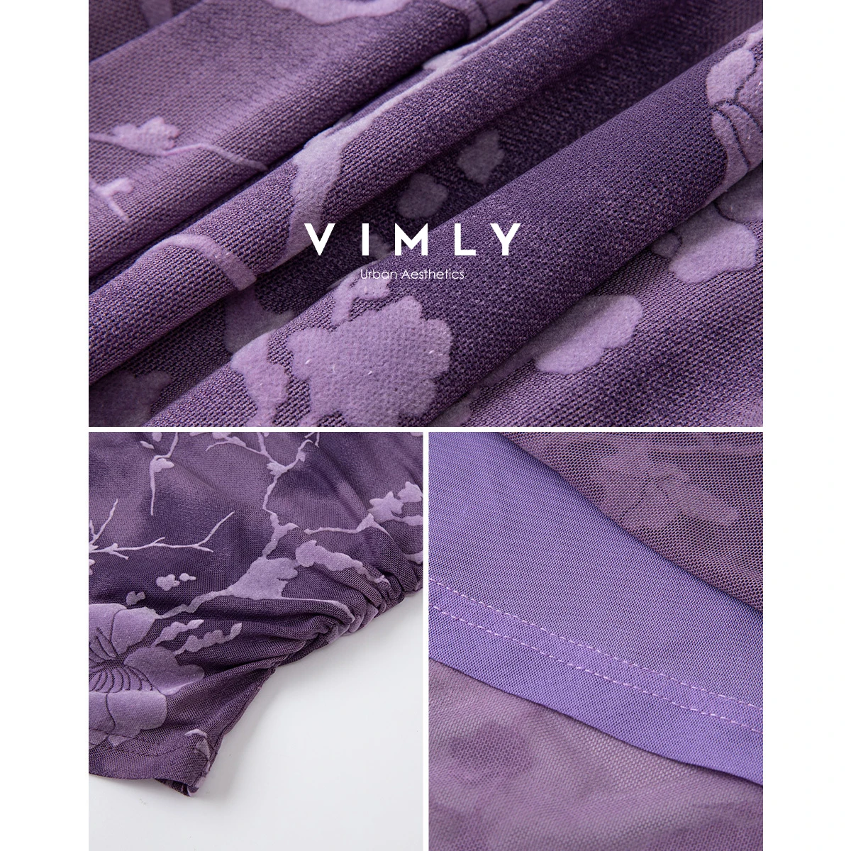 VIMLY امرأة الموضة الأزهار طباعة سوينغ الرقبة تي شيرت عادية محبوك سيدة تيز كم طويل سليم صالح الإناث قمة الخريف 2025 A3061 #5