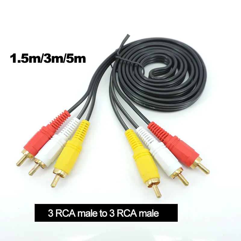 1.5M/3M/5m gold plated RCA Male to 3 RCA 3RCA Male connector Composite Audio Video AV extension Cable Plug cord WIRE A7