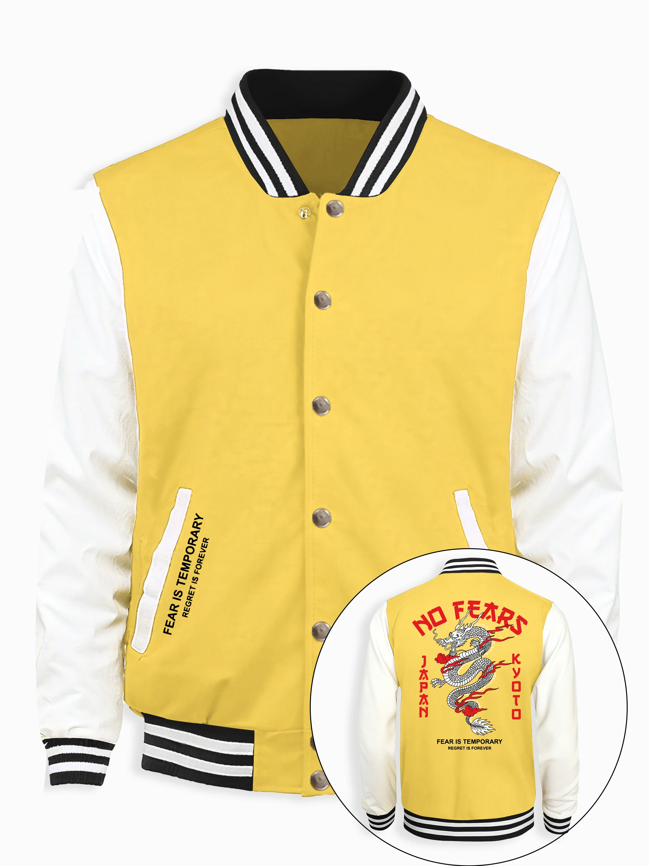 

Fear Is Temporary Mysterious Dragon Baseball Jersey Men Retro Soft Coat Trendy American Jackets Autumn Fleece Men Colour Top