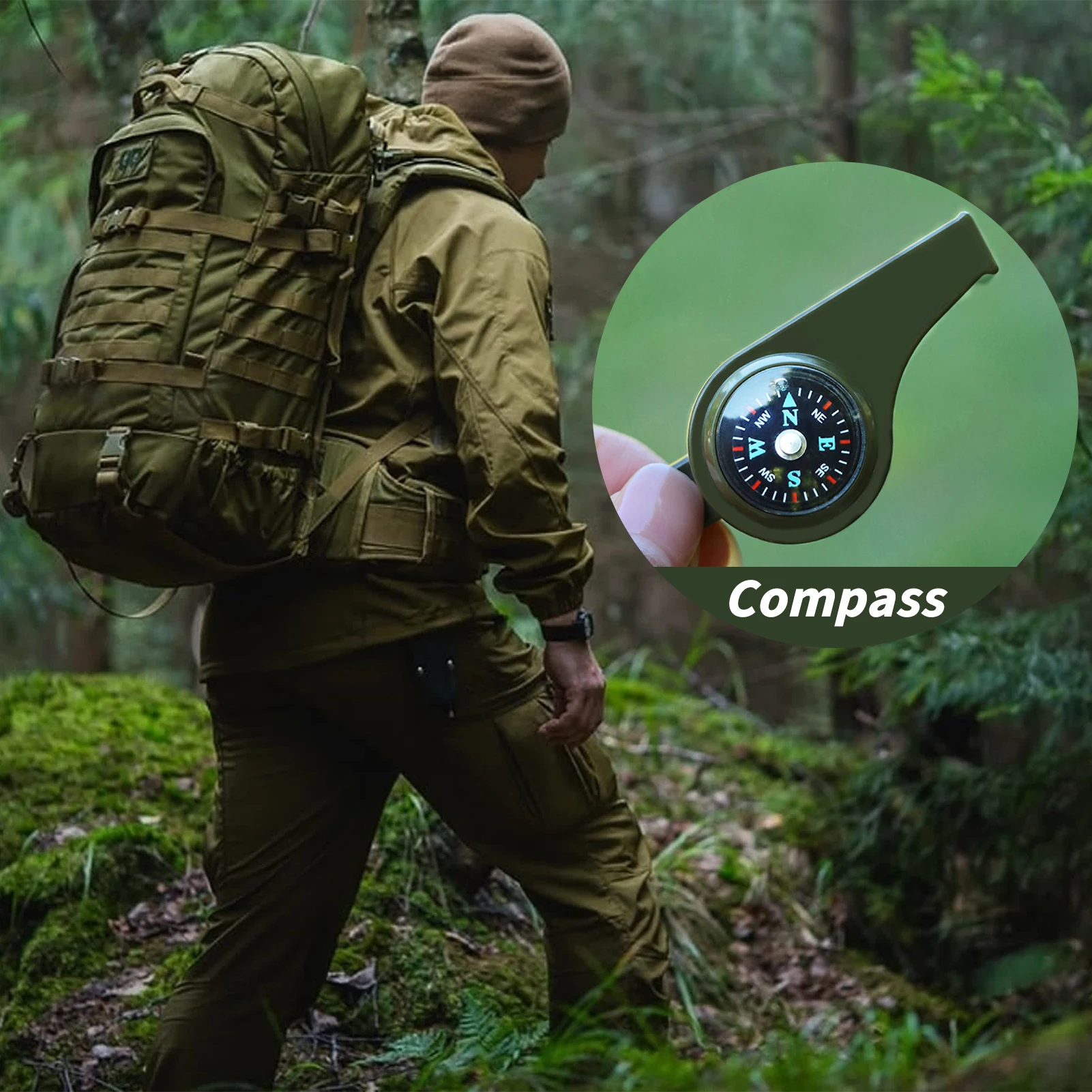 

Multifunction 3 in 1 Temperature Mini Compass Whistle for Navigation Carabiner Outdoor Camping Hiking Survival Tools