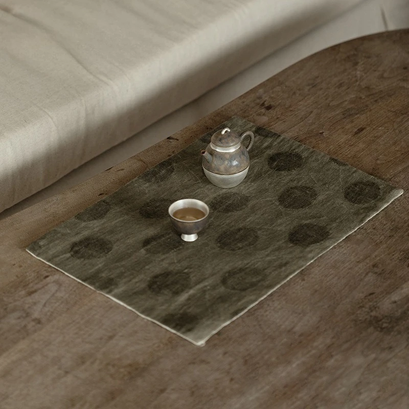 Japanese Linen Rectangle Tea Mat Double Side Waterproof Table Cloth Dry Brewing Teaware Desktop Ornament
