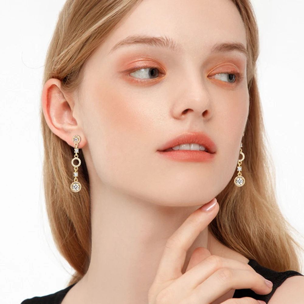 Full Moissanite Dangle Earrings Gold-Plated 925 Sterling Silver Long Tassel Design Drop Earrings for Women Wedding Party Jewelry