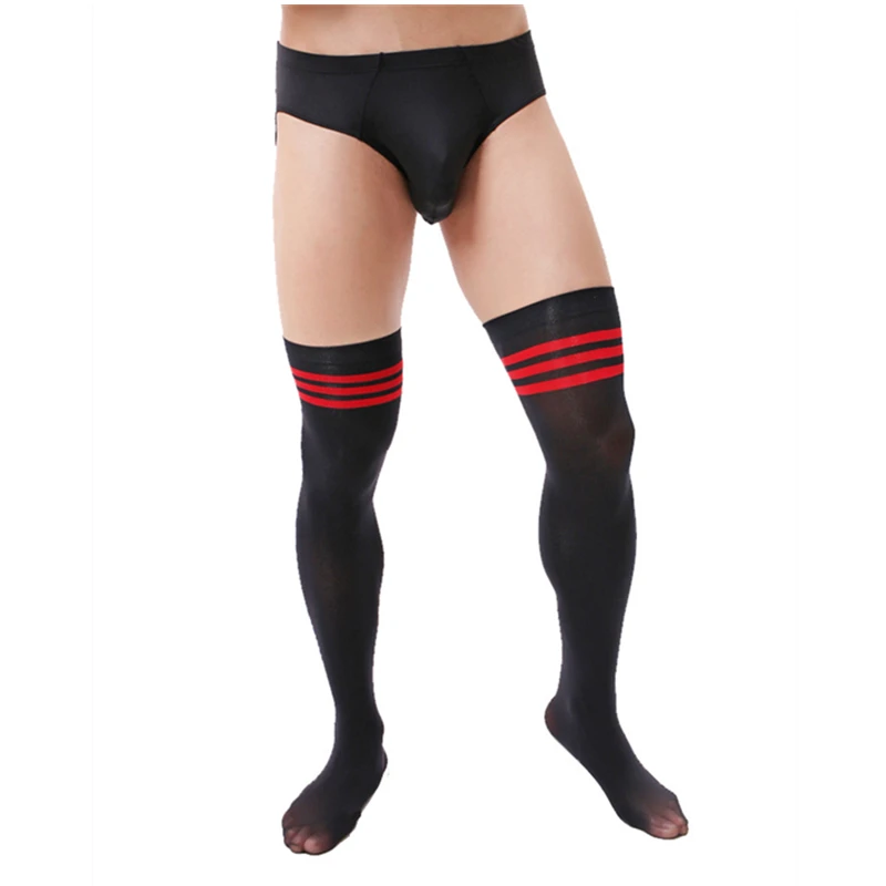 Mens High Socks Sexy Sports Stocking Men Erotic Formal Dress Business Socks Strip Black Red Men\'s Socks Male Stocking Mens Socks