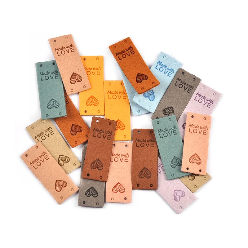 20 sztuk 5x2cm Multicolor prostokąt serce skórzane etykiety na odzież Tag materiały krawieckie Handmad materiały DIY rzemiosło Decor c4016