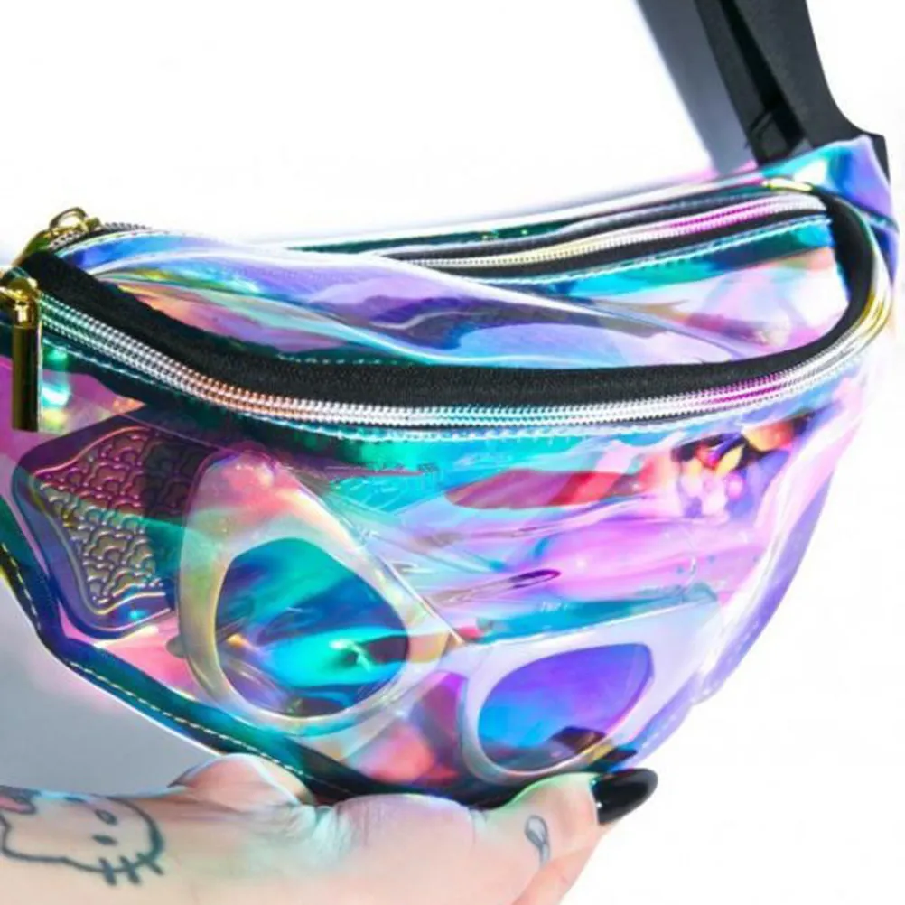 

Laser PU Waist Bag Dazzle Color Adjustable Buckle Key Phone Holder Waist Pouch for Running Cycling Gym Travel Sports Beach Bag
