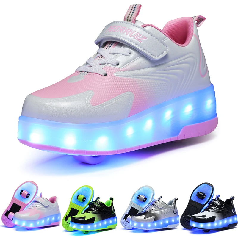 

Childrens Roller Shoes LED Light Up Two Wheels Roller Skate Casual Skateboarding Shoes Kids Luminous Sneakers Detachable Roller