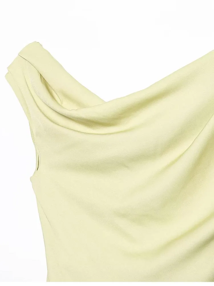 2025 damskie letnie podkoszulki na ramiączkach moda solidna plisowana asymetryczna satynowa kobieca elegancka odzież uliczna