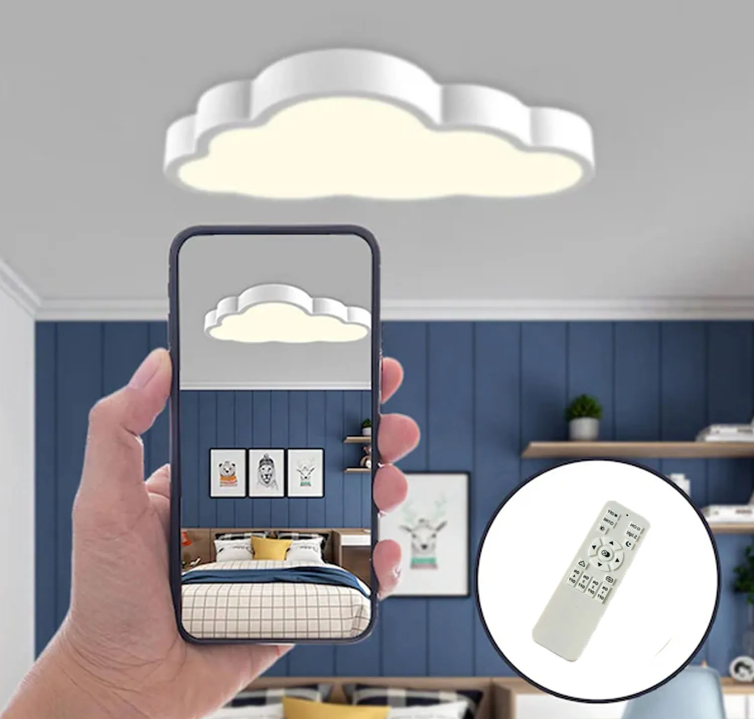 Creative White Cloud LED Ceiling Light Children's Bedrooms  Stepless Dimming Study Lamp with Remote Control Kitchen Lighting