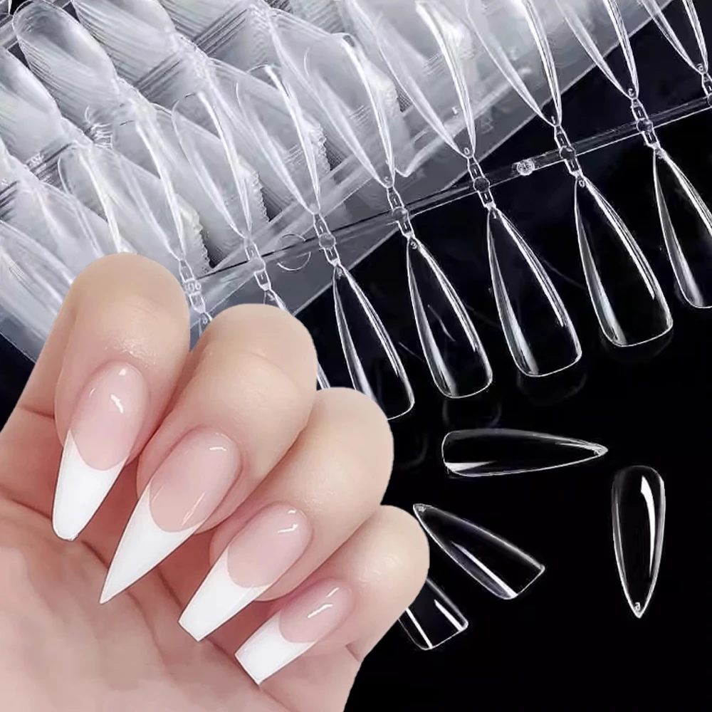 8 Style Clear Acrylic Long Fake Nails Capsules Almond French Full Half Cover False Nails Artificial Nail Soft Gel Manicure Tools 3