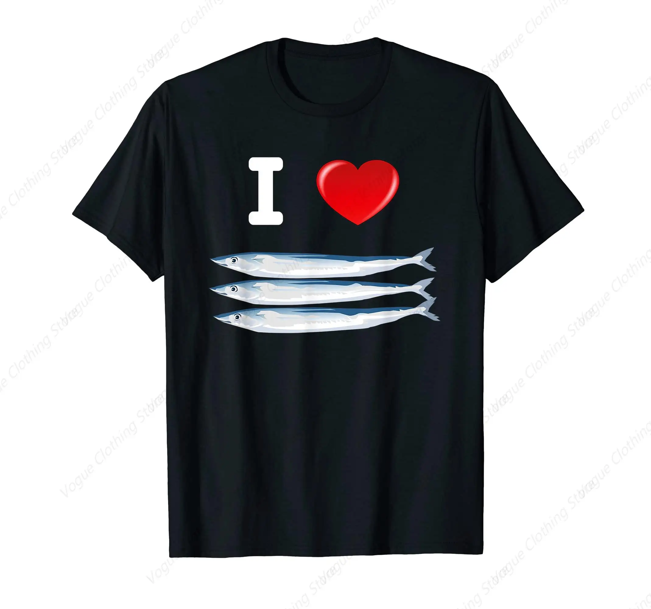 I Love Saury Mackerel Pike Pacific Saury Fish Griller Grill T-Shirt Short Sleeves Round Neck Outdoor Leisure Daily Tee Soft Tops