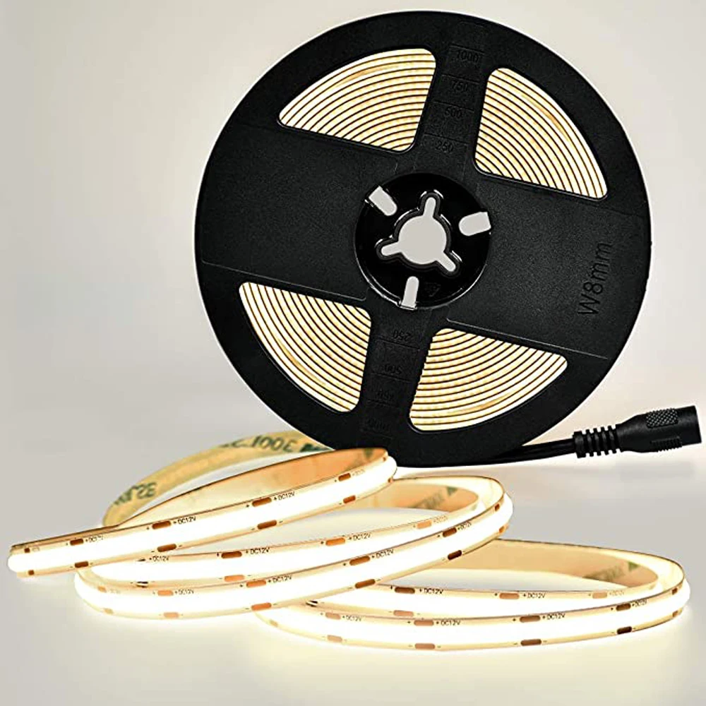 

FCOB COB LED Strip Light 12V 24V 320/384/528 LEDs/m 0.5m- 5m High Density RA90 Flexible COB Led Light Warm Nature White Dimmable