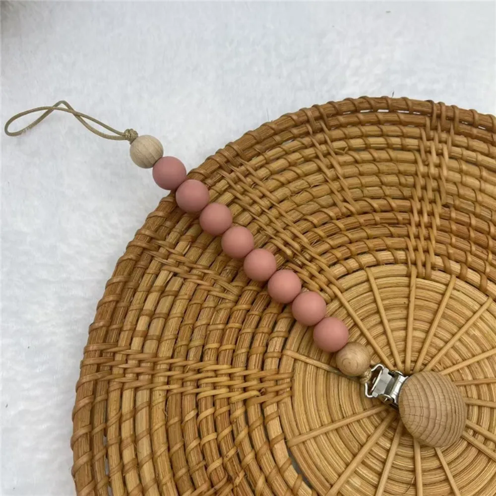 Practical Silicone Wood Pacifier Clip Lightweight Food Grade Teething Chain Teething-Safe Smooth Soother Holder Infant