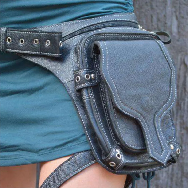 Mid-century Punk Retro Waist Bag Belt Crossbody Ladies Outdoor Leg Protection Riveted Zipper Mobile Phone Packs Fanny Messenger