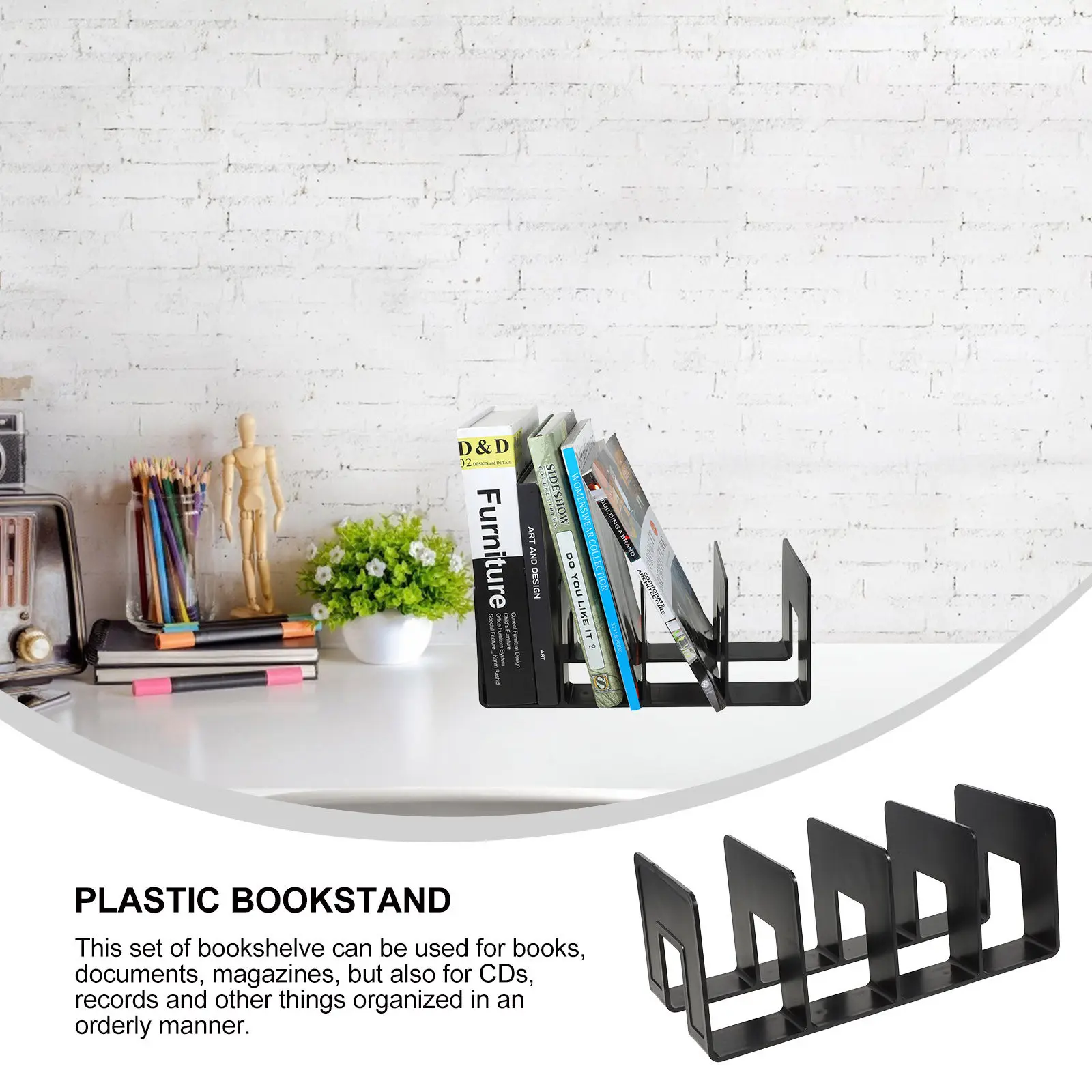 Exquisite Plastic Bookends Desktop Book Organizer Multi-Function Book Stand for Books Magazines Cds Records Files Study Room
