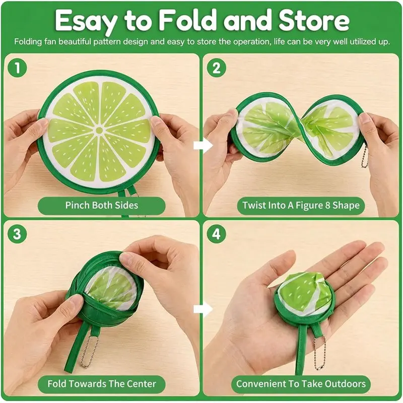 ABKO-Folding Hand Fan Fruit Print Round Pocket Fan For Summer Beach Travel Festival Party Outdoor Decoration Handheld
