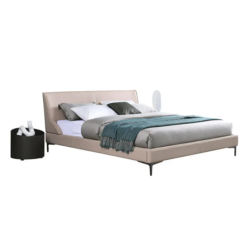 Minimalist Napa first-layer cowhide bed Master bedroom Wedding bed Tall modern