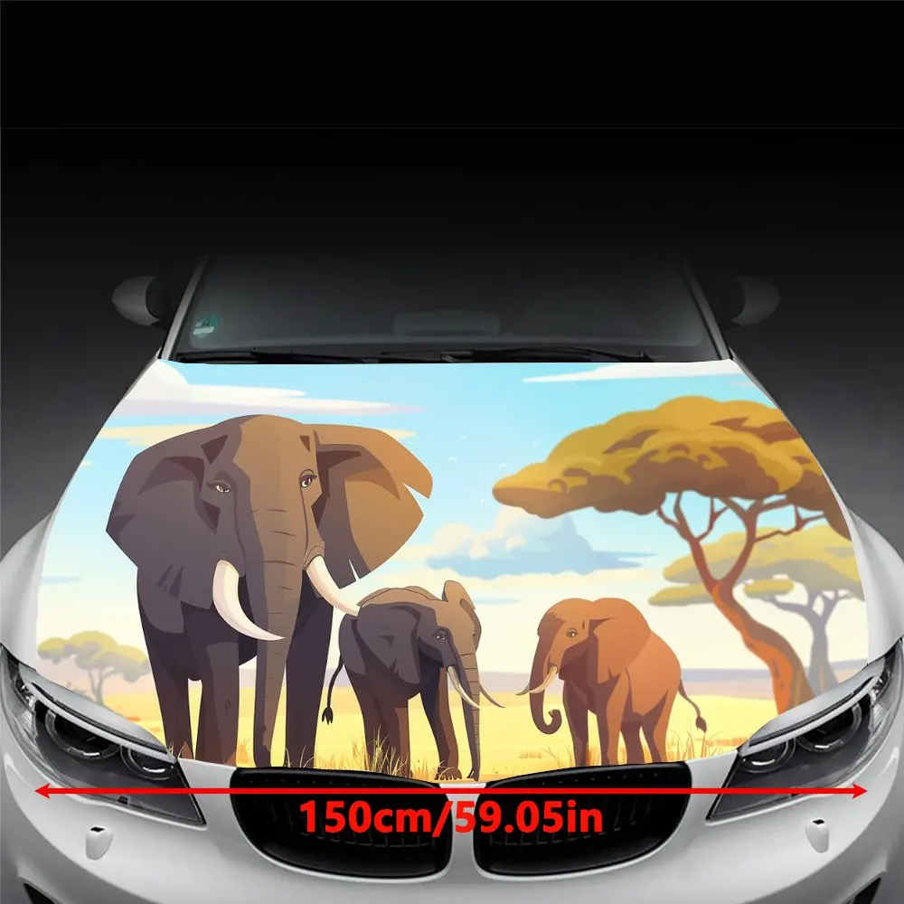 Cartoon African Elephants Car Hood Wrap Color Vinyl Sticker Truck Graphic Bonnet DIY Auto Accessories Decoration Decal Gift