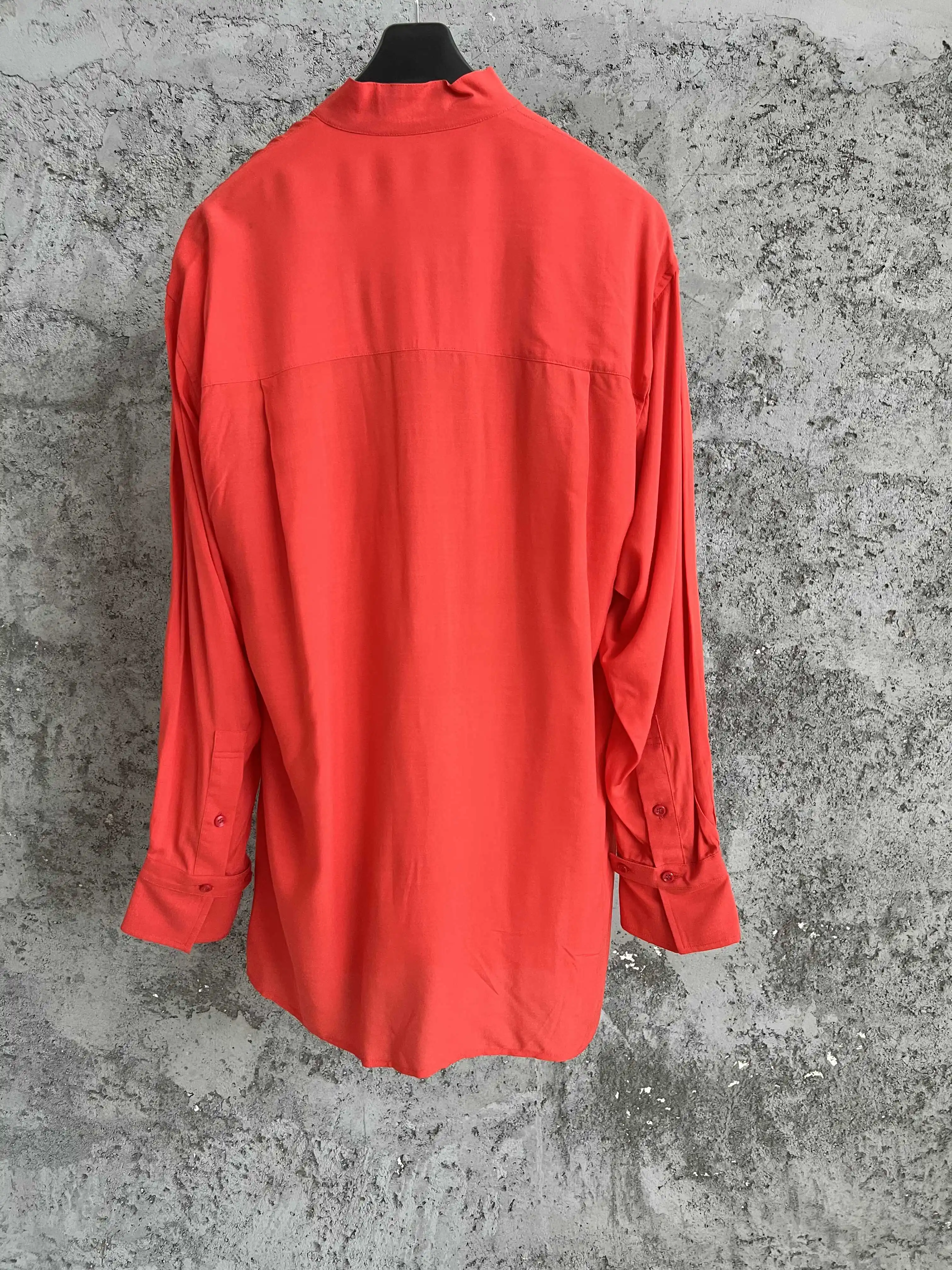 Pure cotton poplin ribbon shirt, red square collar shirt for men