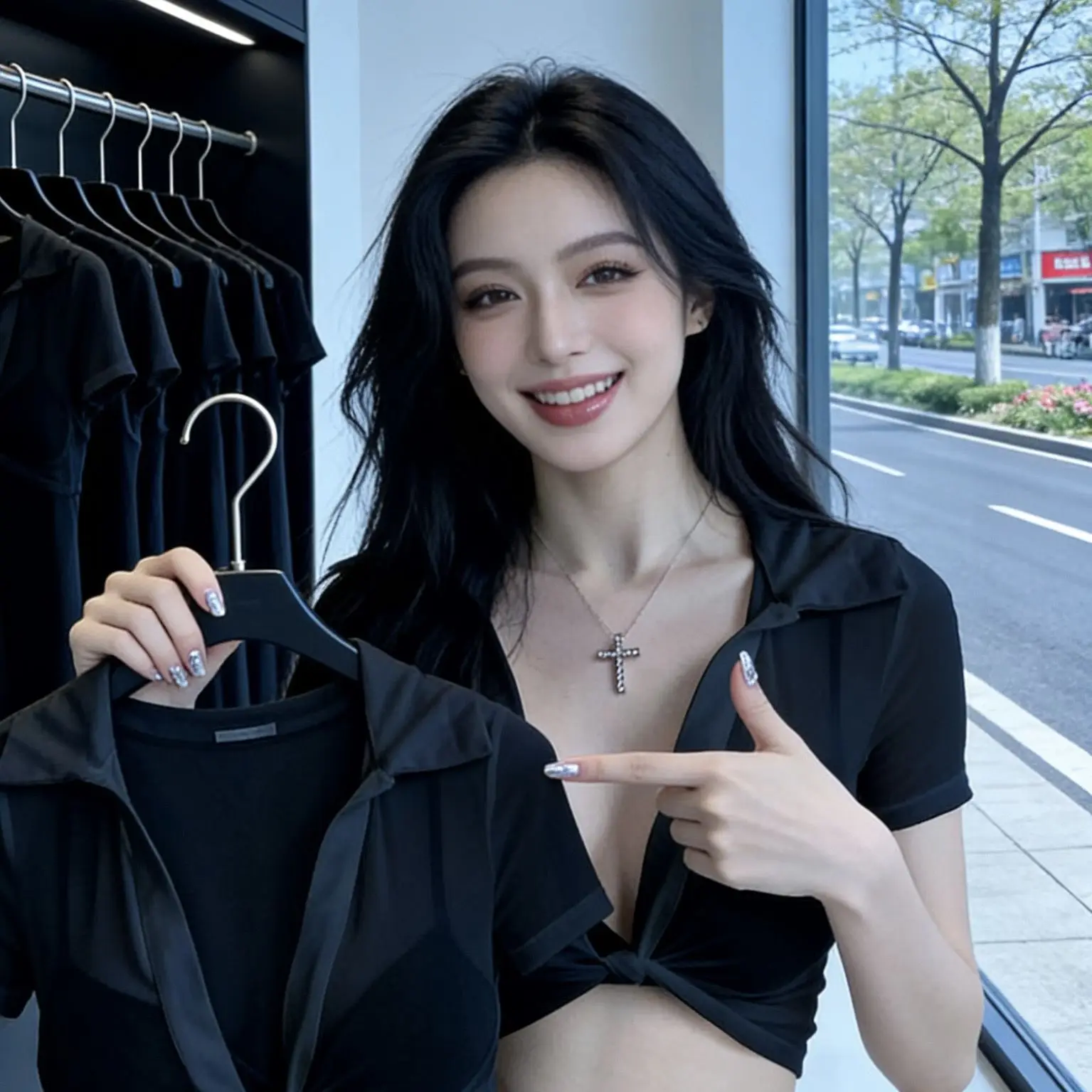 Summer New Sweet Cool Casual Versatile Turn-down Collar Knot Short Sleeve Short Length Semi-transparent T-shirt Women's Fashion