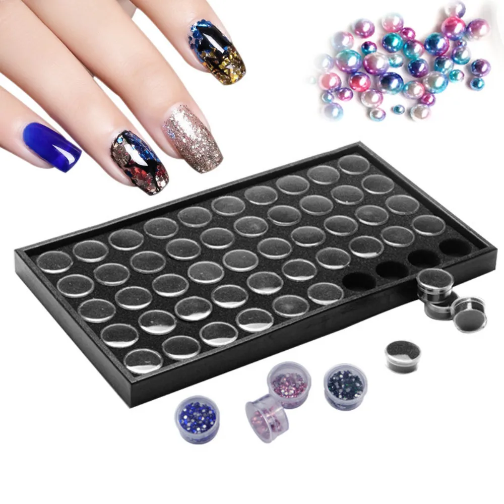 Clear Nail Art Powder Rhinestones Tools Beads Display Storage Case Organizer Box 50 Grids DIY Diamond Jewelry Storage Box Grids