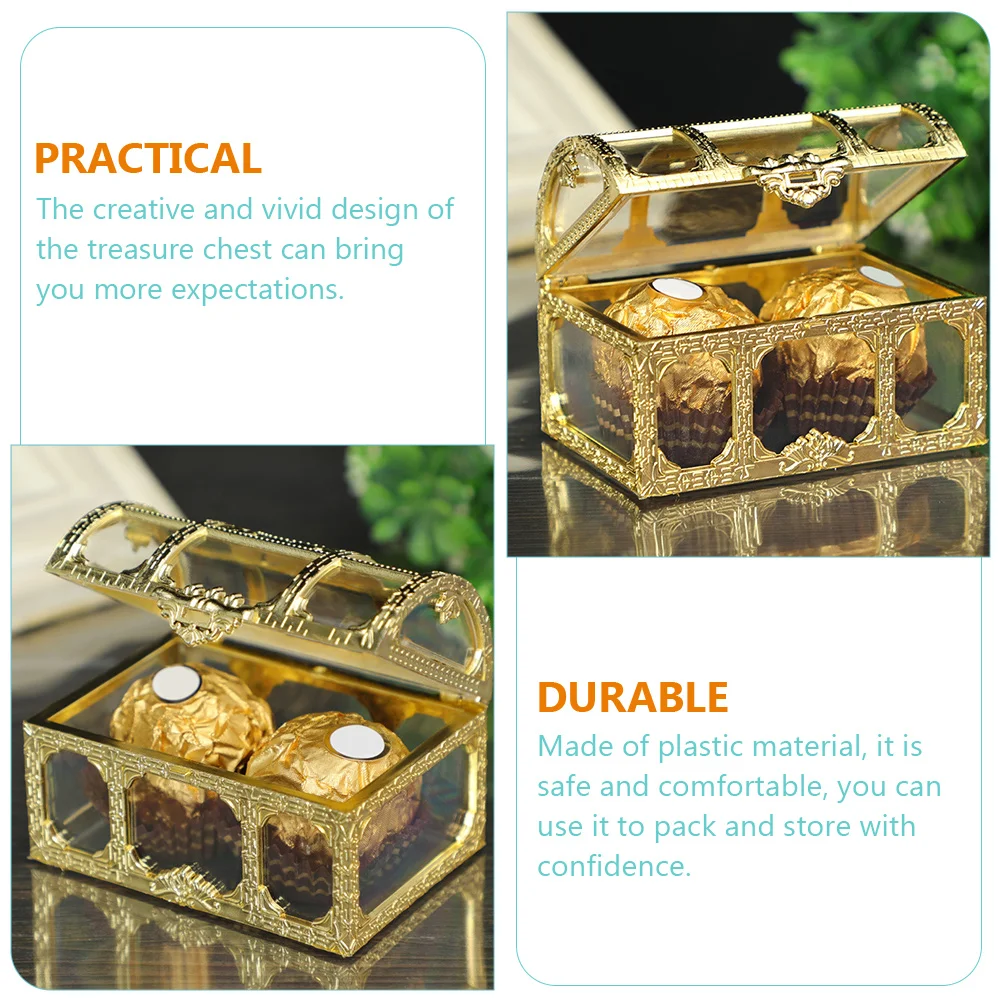 

12pcs Golden Candy Boxes 7 4x5 2x5 cm Creative Pirate Treasure Chest Wedding Favor Storage Goodies Plastic Gift Boxes