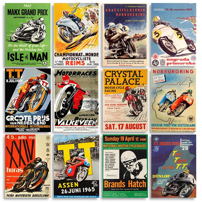 ملصقات سباقات TT العتيق الرسمية للدراجات النارية سباق الجائزة الكبرى لوحة قماشية لدراجات الدراجات صور فنية جدارية هدايا ديكور الغرف المنزلية