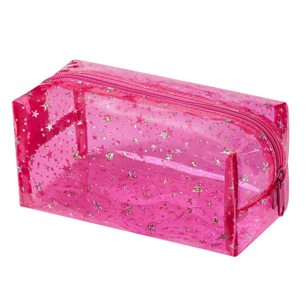 PVC Waterproof Transparent Makeup Bag Glitter with Handle Portable Cosmetic Pouch Smooth zipper Large capacity