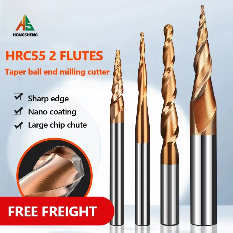 HRC55 Solid Carbide Ball Nose Tapered End Mills CNC Carving Bit Engraving Router Bits 6 Taper Wood Metal Milling Cutters Endmill