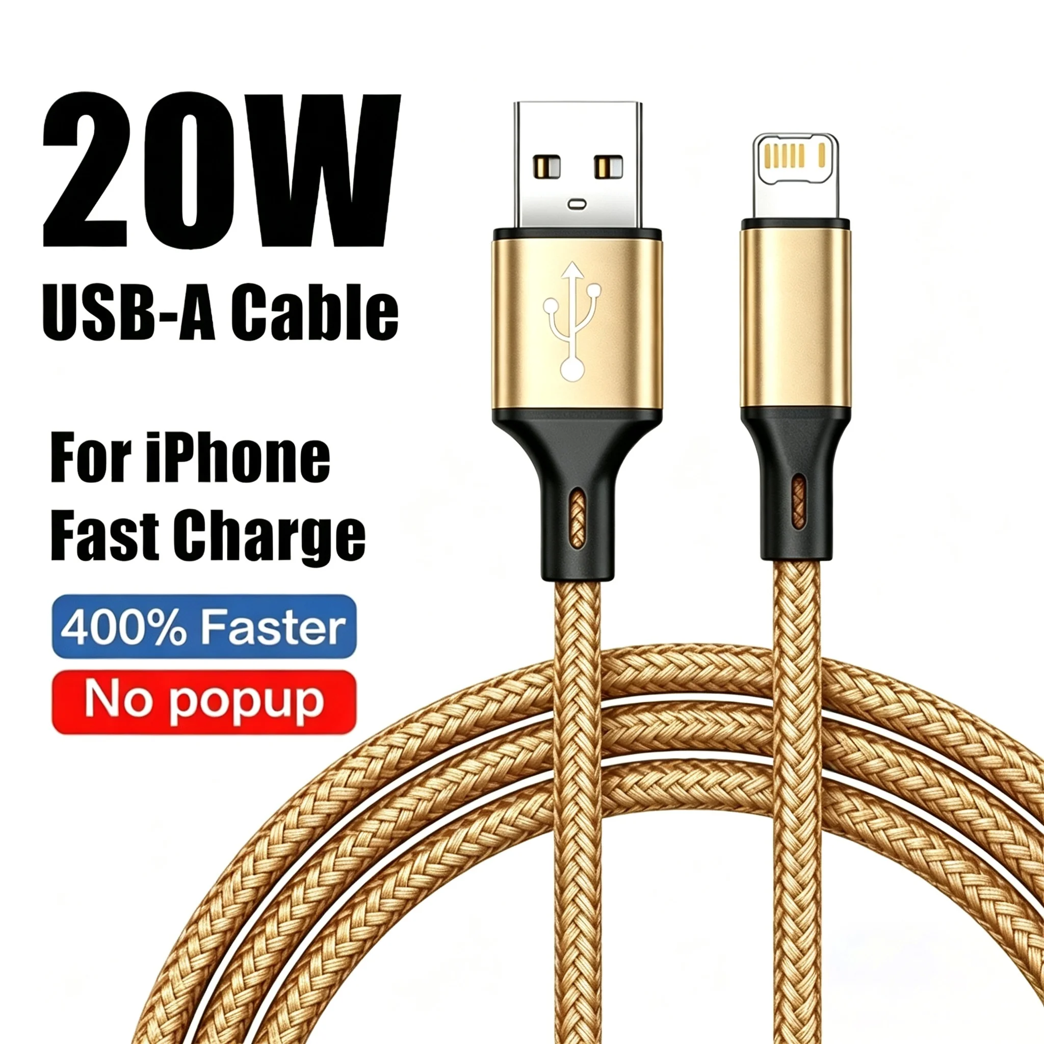 Alloy Braided Design 20W USB Fast Charge Cable For iPhone 11 12 13 14 Pro Max X XR XS Max 7 8 14 Plus Quick Charging Data Cable