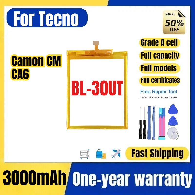 BL-30UT for Tecno Camon CM/CA6 Phone Battery 0 Cycle High Quality Capacity Battery Replacement Bateria Grade A Cell with Tools