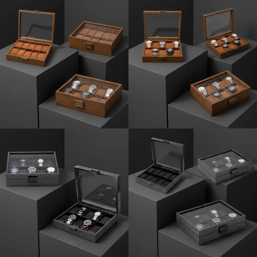 Carbon fiber grain wood 10-digit watch storage collection display box 10 pcs watch storage wooden box
