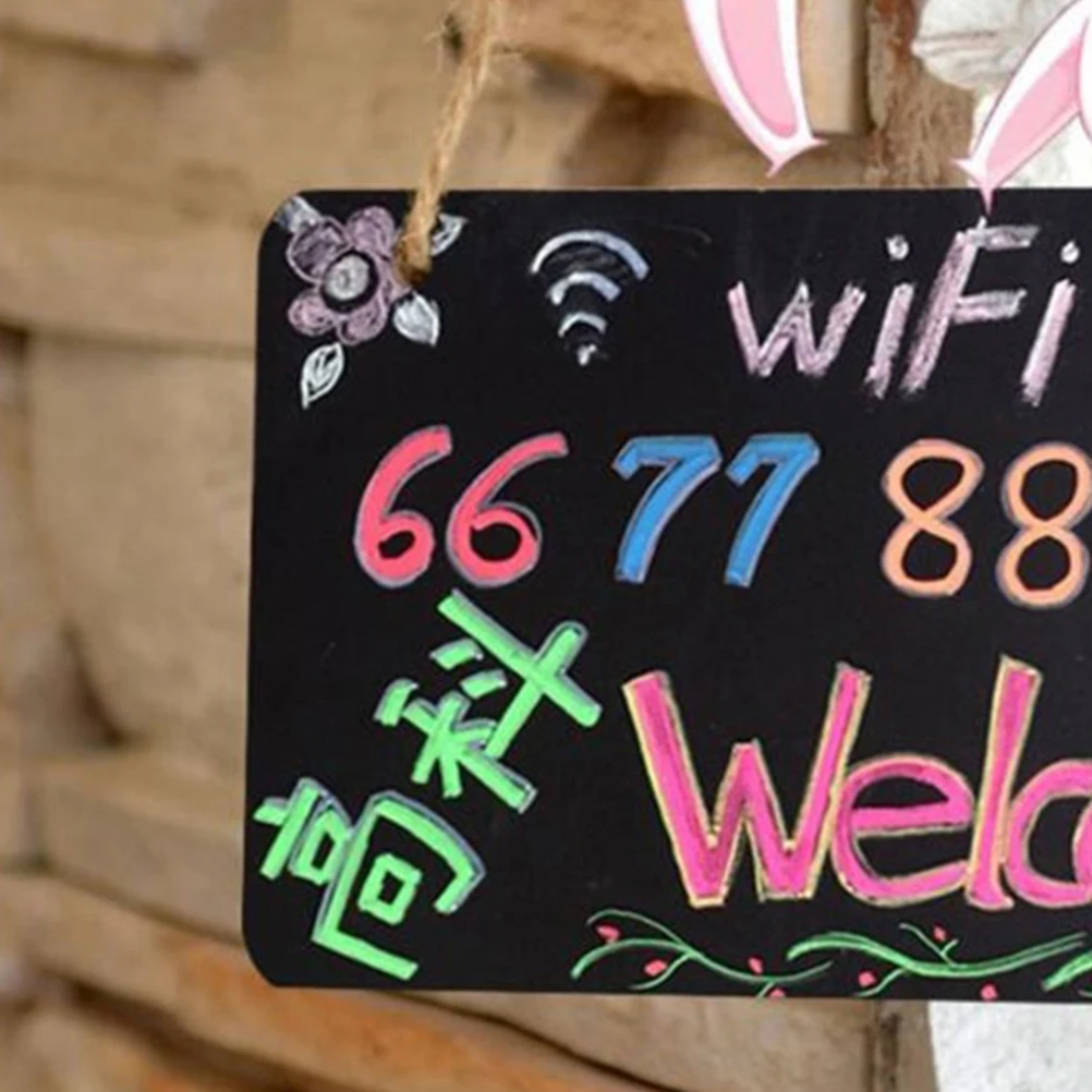 

2pcs Blackboard Decoration Hanging Sign Wall Decor Chalkboard Pendant Message Board Home Wooden Density Board Hemp Rope