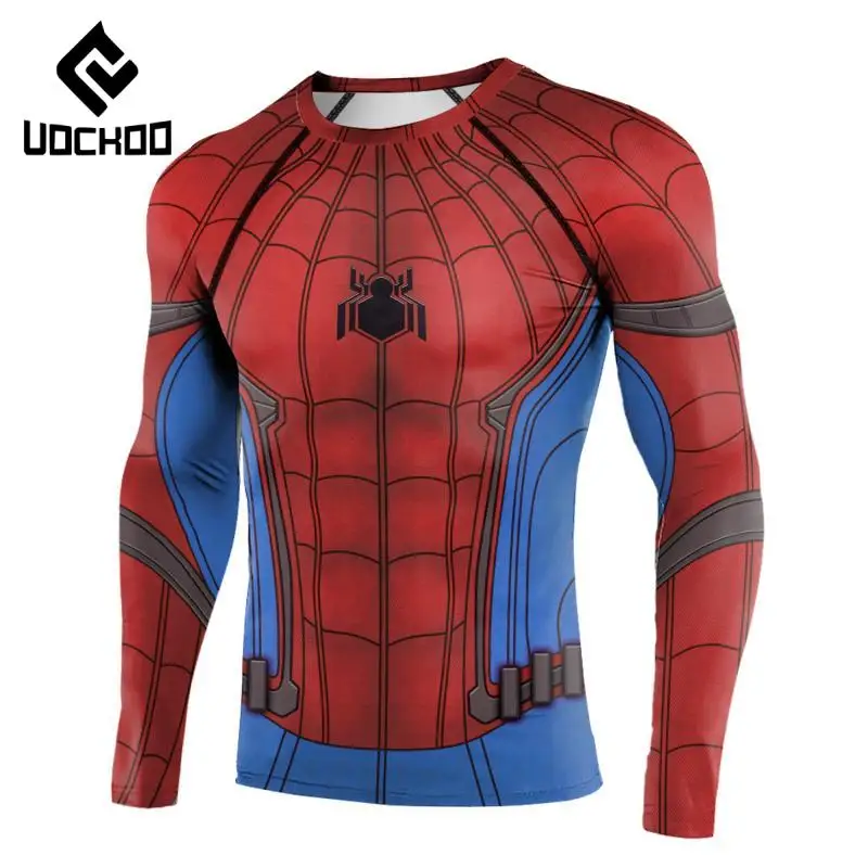 Spider Print Compression Shirts for Men Superhero Cosplay Costume Gym Fitness Sportswear Carnival Party Tops Comic Con Costumees