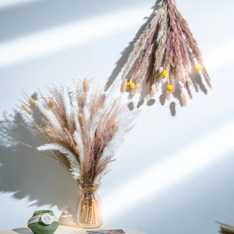 Luxury Rabbit Tail Pampas Grass Reed Gold Orbs Natural Dried Flowers Bouquet For Home Wedding Decoration Valentines Day Gift