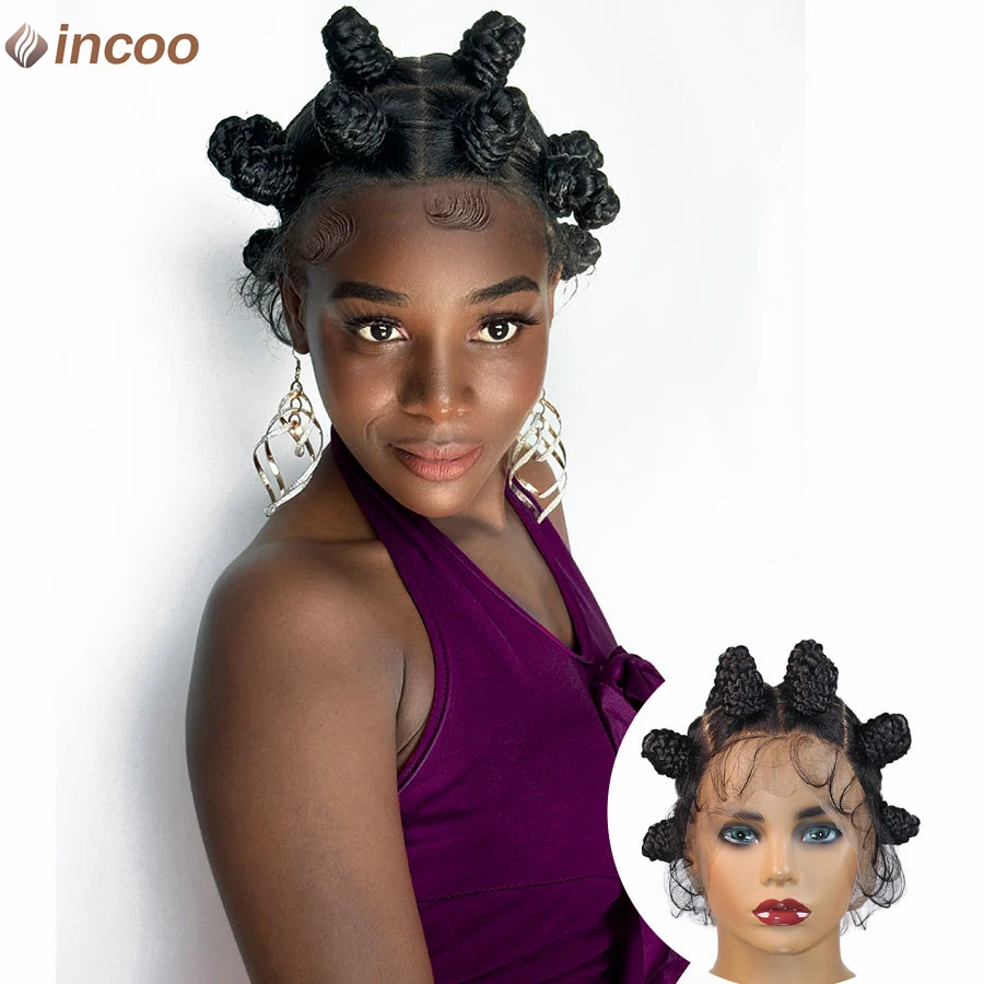 

Короткие плетеные парики Bantu с узлами, синтетические полные кружевные передние косы, парик для чернокожих женщин, коробка без узлов, плетение париков, волосы ребенка