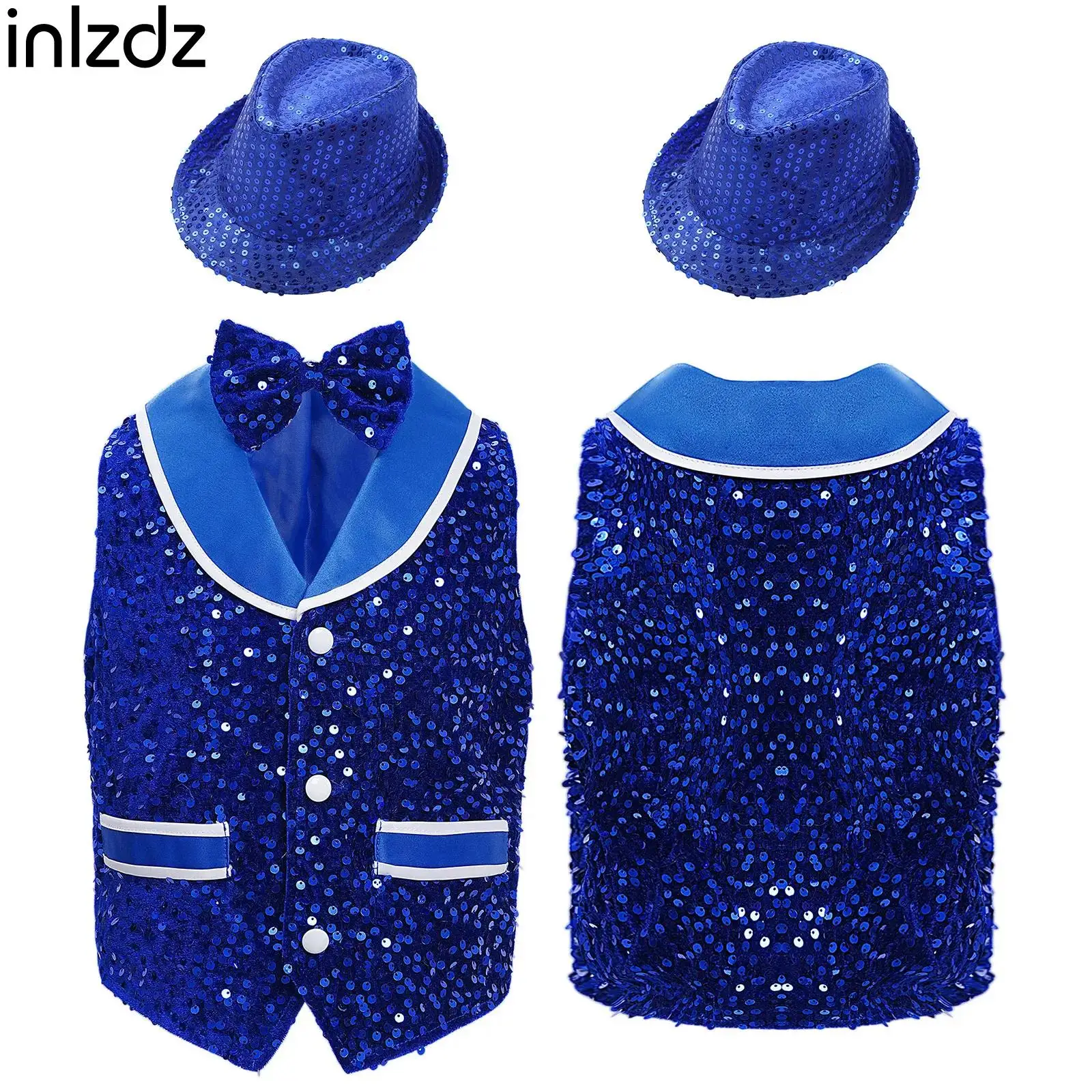 للجنسين أطفال بنين بنات أداء رقص الجاز زي الترتر صدرية مع ربطة عنق وقبعة الترتر لحفلة الهالوين كرنفال