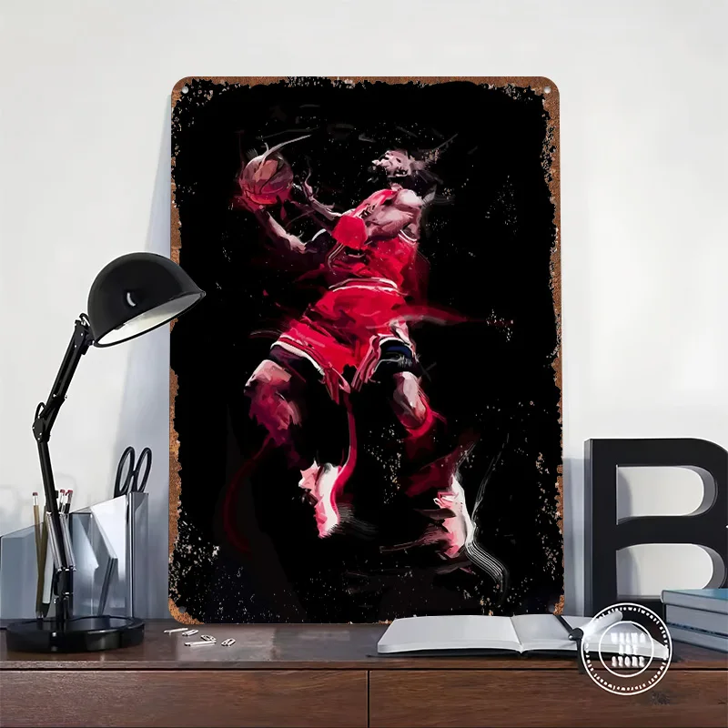 Jordan Layup Basketball Printed Posters Customizable Wall Art Retro Vintage Metal Tin Signs for Home Room Mancave Decoration