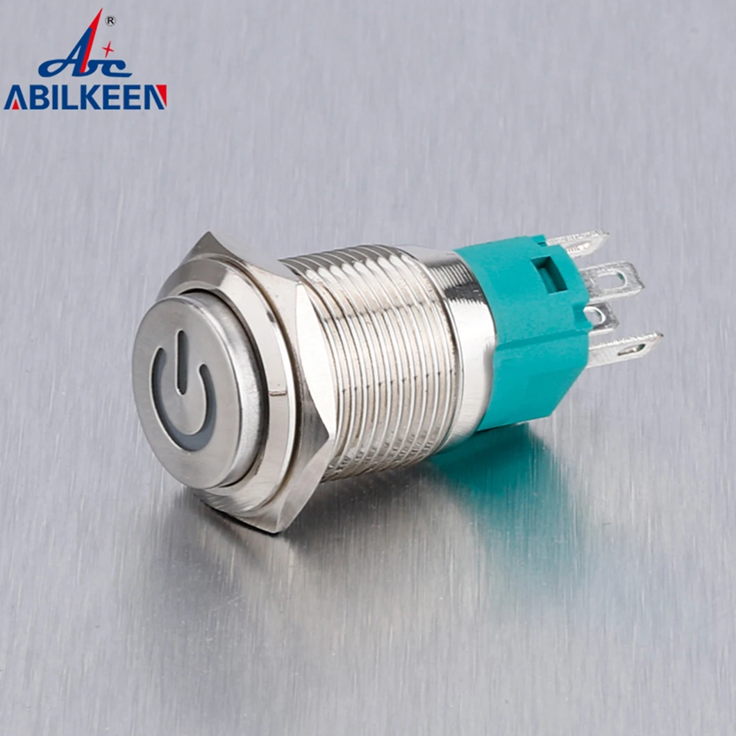 ABILKEEN New Product 16MM High Head Momentary/ Self-Latching Metal Push Button Customized Power Illumintant Logo and LED Ring