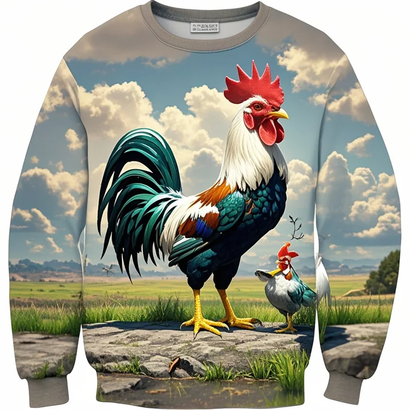 3D Print Sweatshirt For Men Women Funny Chicken Cock Graphic Oversized Round Neck Pullovers Casual Streetwear Tops Dropshipping