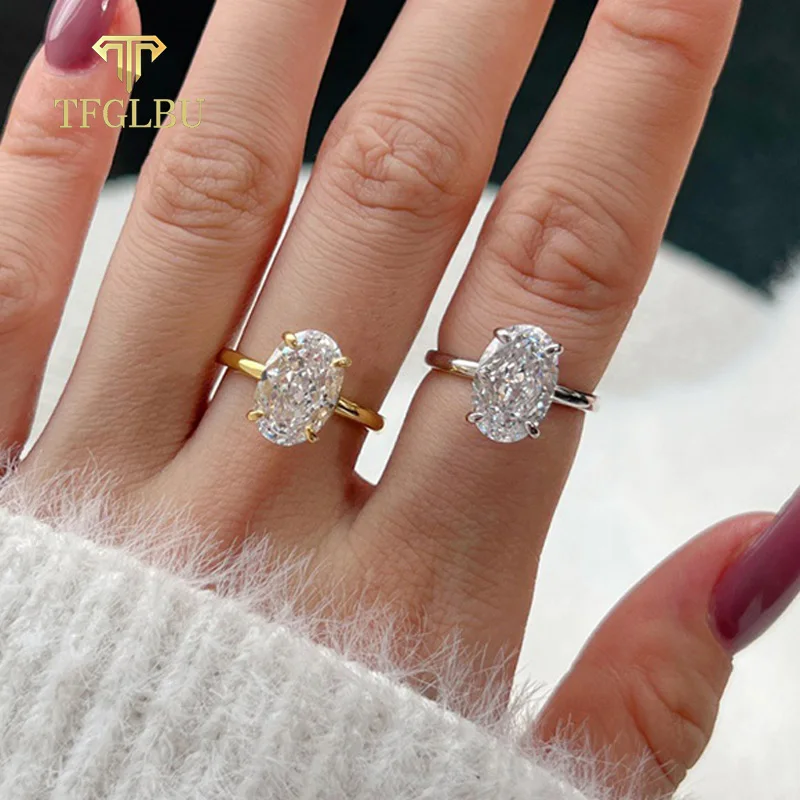 

TFGLBU 4.5CT 8*12mm Oval Cut Moissanite Zircon Rings for Women 925 Sterling Silver Lab Diamond Proposal Wedding Solitaire Band