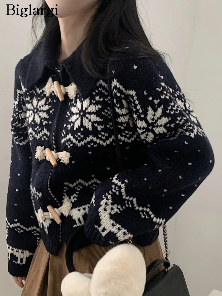 

Knitted Autumn Cardigan Women Floral Print Fashion Sweet Ladies Cardigans Korean Style Casual Loose Woman Sweater Coats