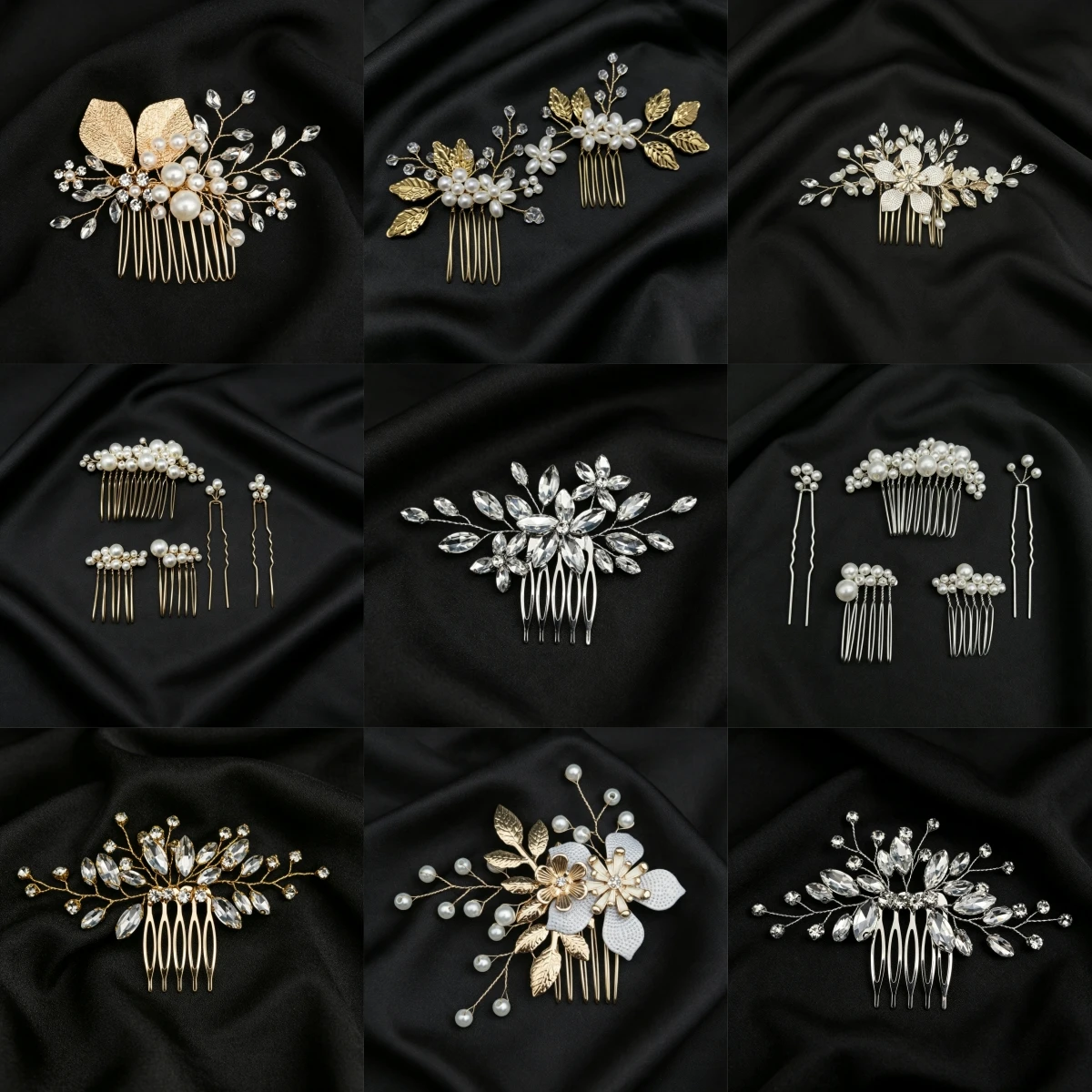 Handmade Fashion Rhinestone Flower Hair Comb Clip Pearl Leaf Hairpin Bridal Wedding Hair Accessories Jewelry Hair Comb Hairpin