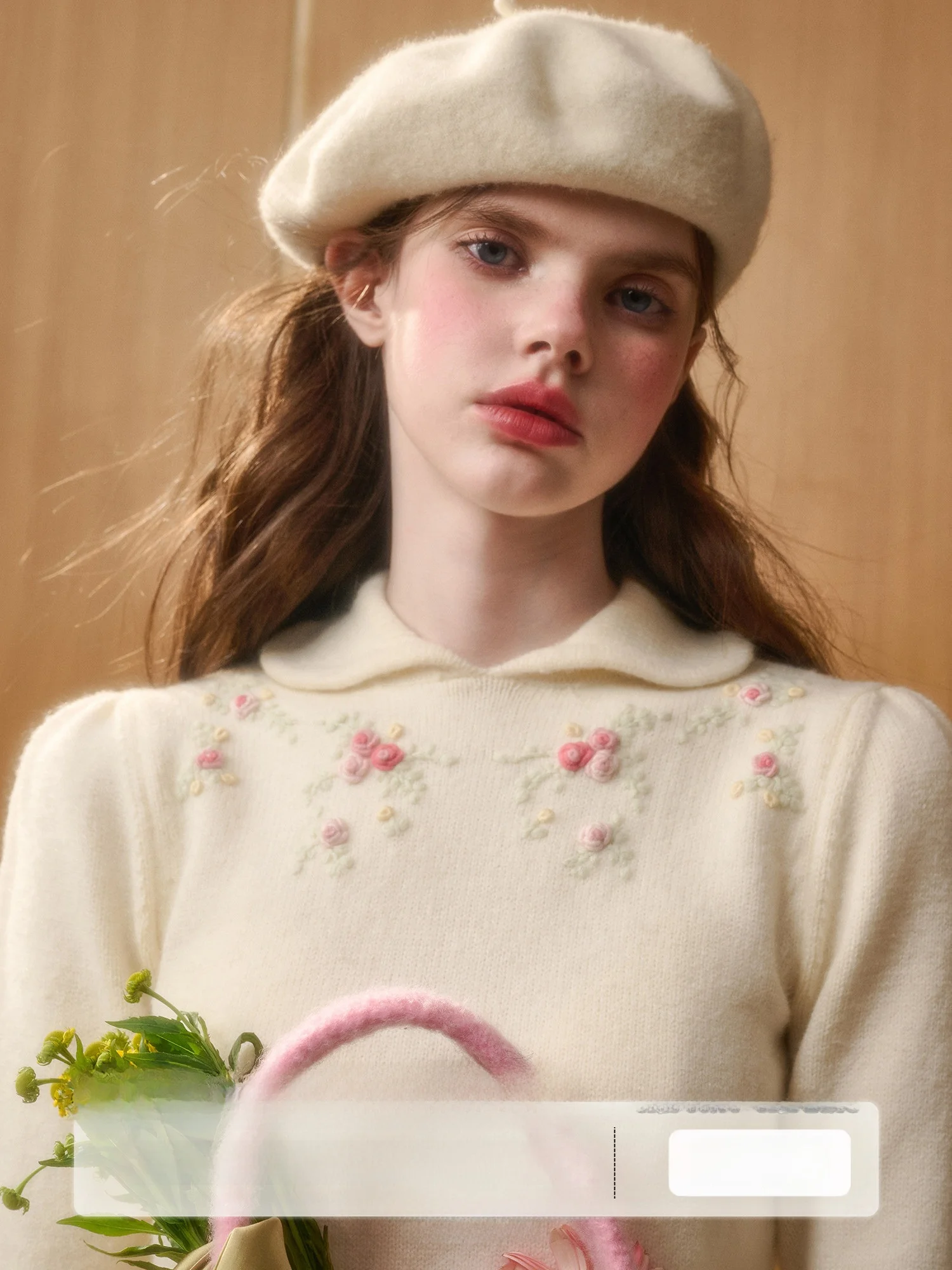 

Warm Woolen Sweater Handmade Embroidery Doll Collar Knitted Sweater Sweet Sle up of Universe Galaxy Eternal Gift