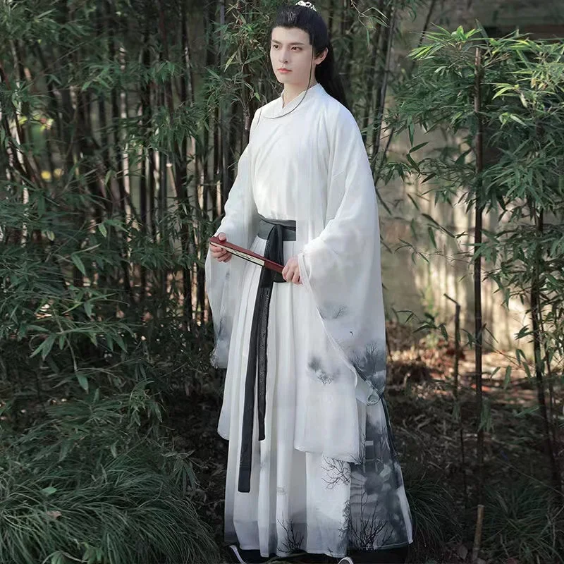 

Hanfu Chinese Traditional Weijin Period Clothing Original Immortal Swordsman Men Cosplay Hanfu Dress Set Ancient Printing Dyeing