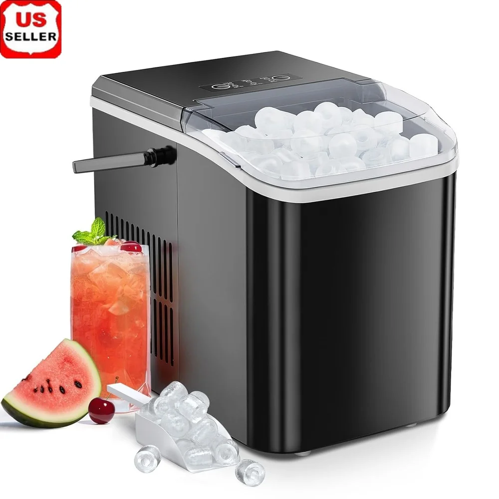 

Portable Ice Maker Countertop 9 Bullet Ice Cubes in 6 Mins 26lbs Daily Auto-Cleaning Infrared Sensor with Basket Handle