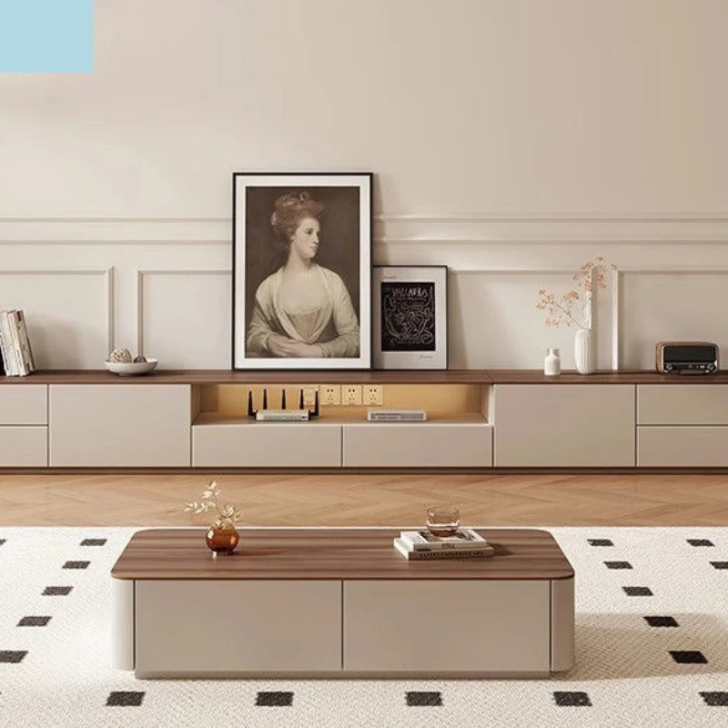 Walnut floor-to-ceiling TV cabinet, living room household small apartment, TV cabinet combination
