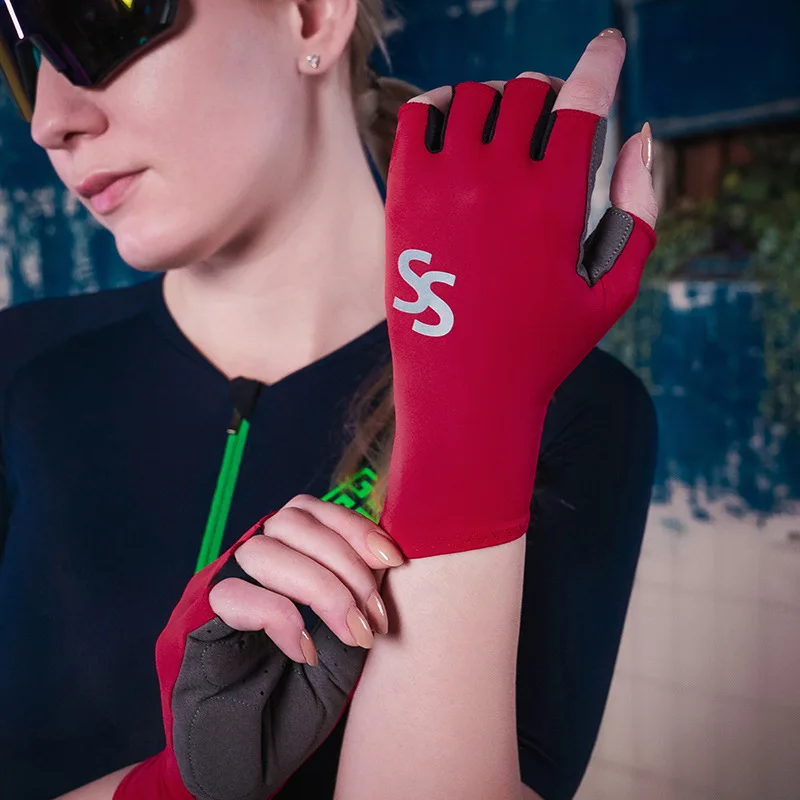 Short finger riding gloves breathable palm wear-resistant reflective night sports shock absorption for men women