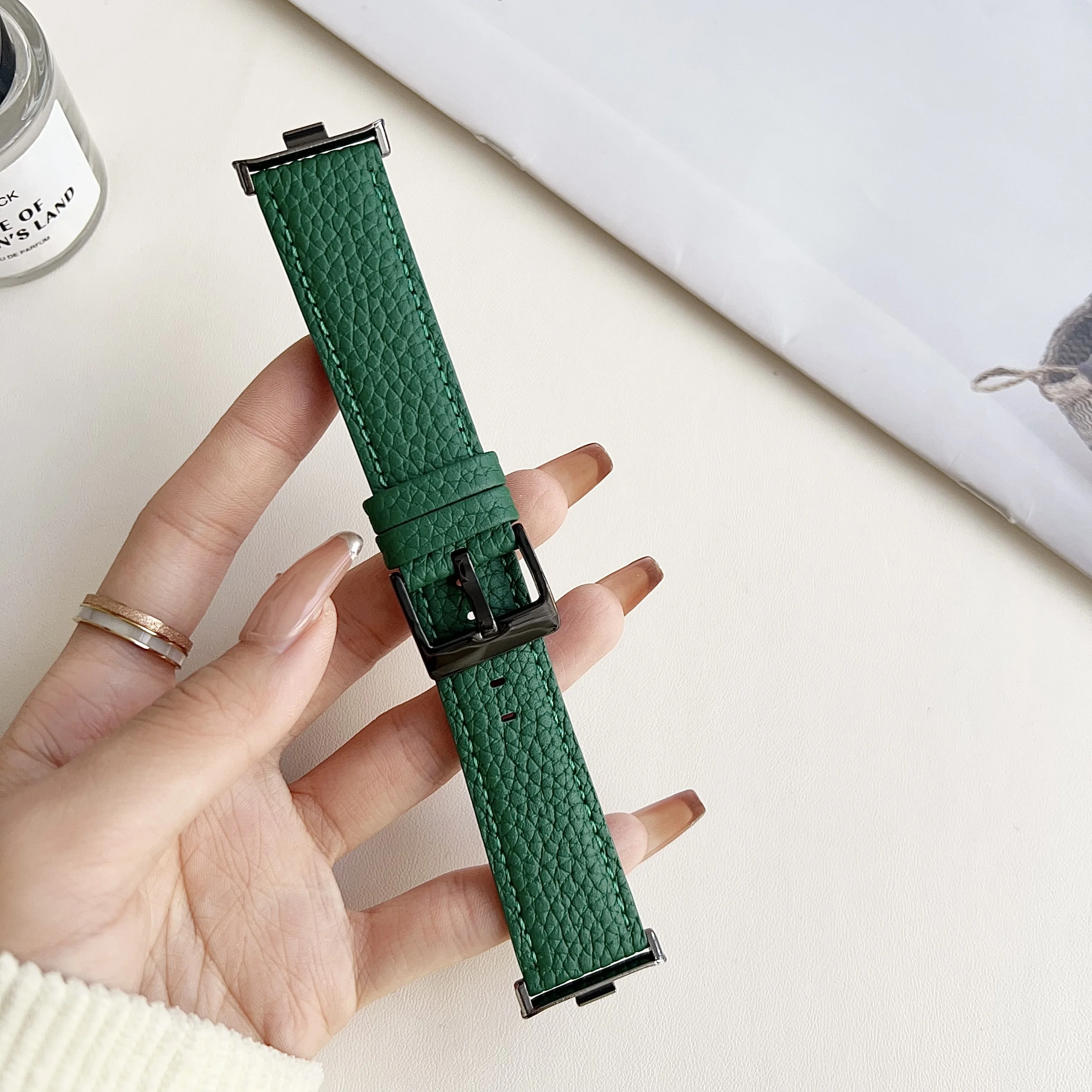 Кожаный ремешок Lychee для часов Redmi watch 4, xiaomi band8 pro