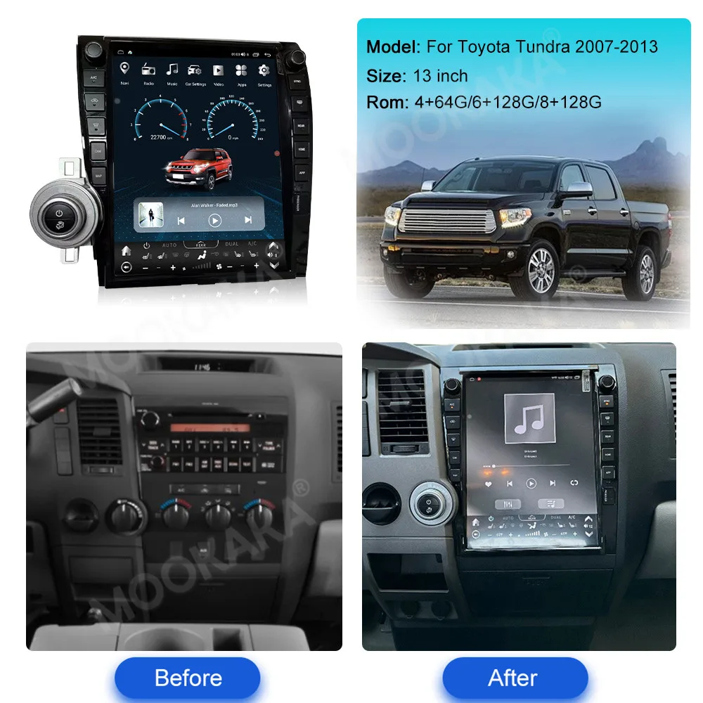 

13-дюймовый автомобильный радиоприемник для Toyota Tundra Sequoia 2007-2013 с CarPlay, Android Auto, мультимедийным плеером, GPS-навигацией, DSP и экраном